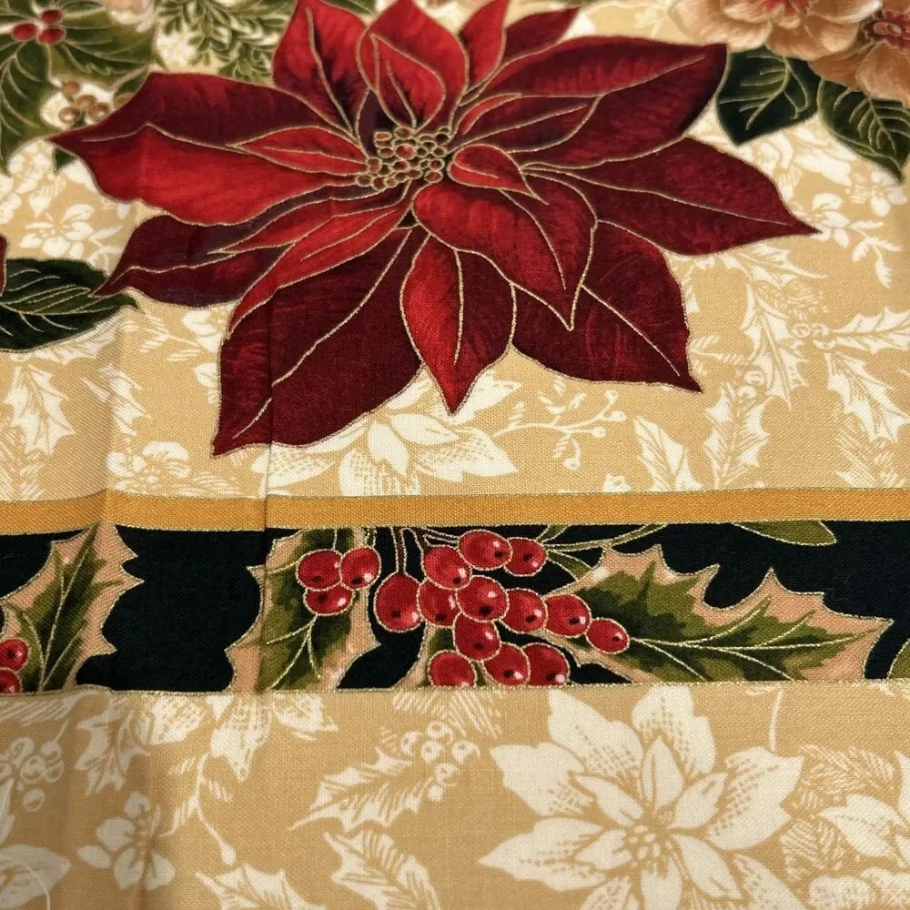 4 Christmas Poinsettia Pillow Cotton Quilting Fabric Panels Cut Out 20